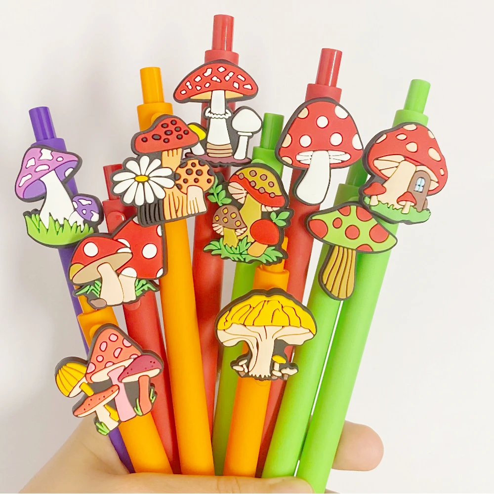 

10 шт. грибные ручки 0,5 мм, черные чернила, необычные ручки, гелевые ручки, гладкое письмо для студентов, классные офисные принадлежности
