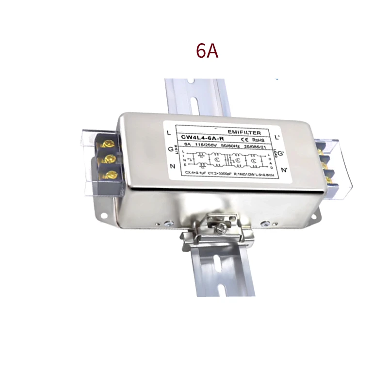 Single-phase AC EMI power filter 220V four-stage CW4L4-3/6/10/20/30A-R Terminal type/rail type anti-interference CW4L4-10A-R