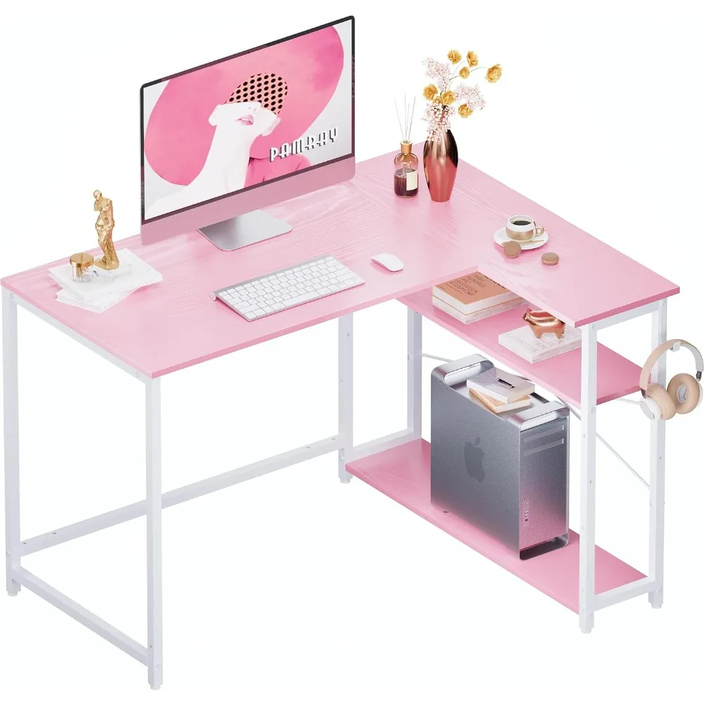 43 Inch L Shaped Computer Desk with Reversible Side Storage Shelves, Small Corner Desk for Small Space Home Office,Writing