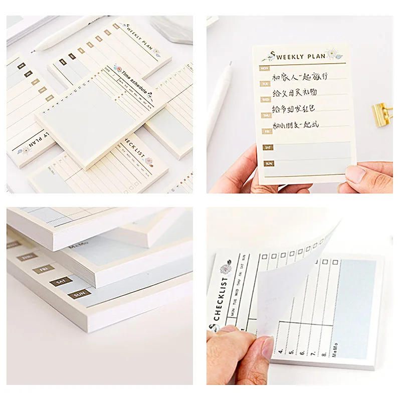 Simple Memo Pad Note Book Tearable Kawaii Decoration Sticky Notes Hand Account Memo Message Paper Check List Weekly Month Plan
