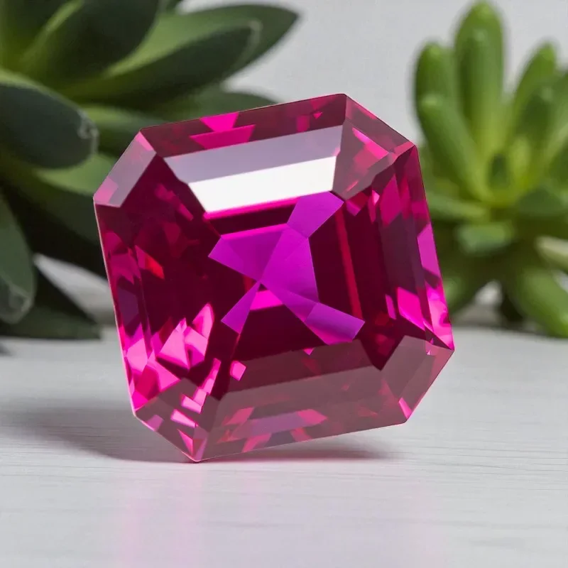 

Asscher Cut Lab Grown Ruby Rubellite Multiple Sizes Top Quality for Diy Jewelry Making Selectable AGL Certificate