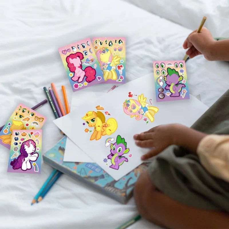 8Sheets My Little Pony Anime Stickers Make-a-Face Assemble Funny DIY Decal Assemble Jigsaw Children Girl Birthday Gift