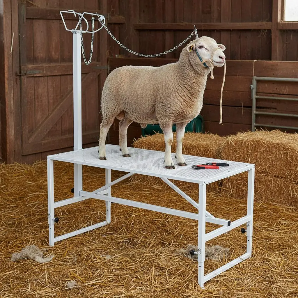 

Подставка для коз и овец, 47x23 дюйма, металлическая подставка для доения и стрижки скота, регулируемая высота от 21 до 33 дюймов, с...