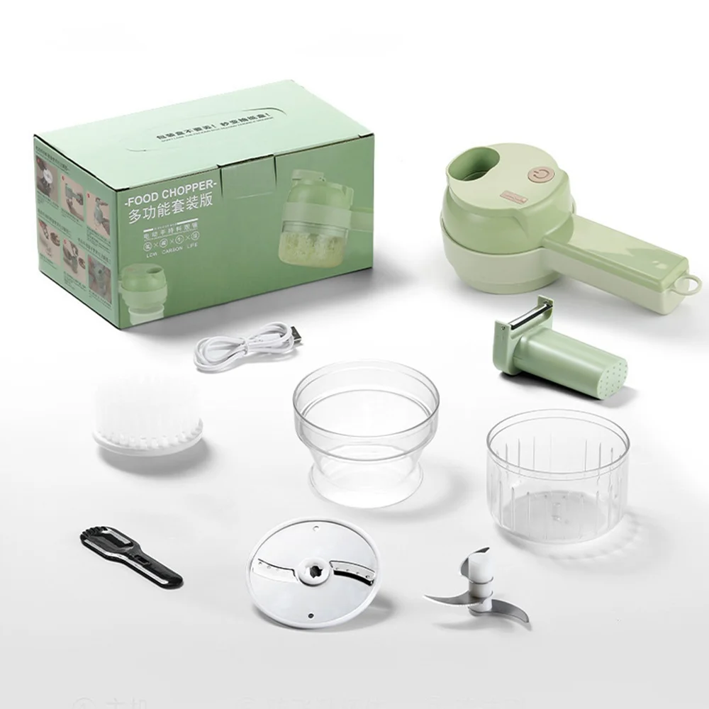 4 In 1 Electric Vegetable Slicer Cutter Set Handheld USB Wireless Garlic Masher Food Chopper Meat Grinder Machine Slice 자동야채슬라이서