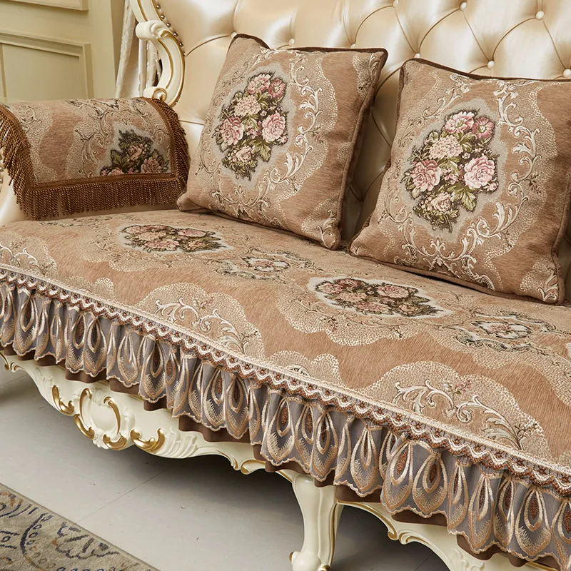 

Chenille Embroidery Sofa Cover Living Room Cushion Anti-slip Luxury Jacquard Slipcover Home Decoration Combination Sofa Cushion