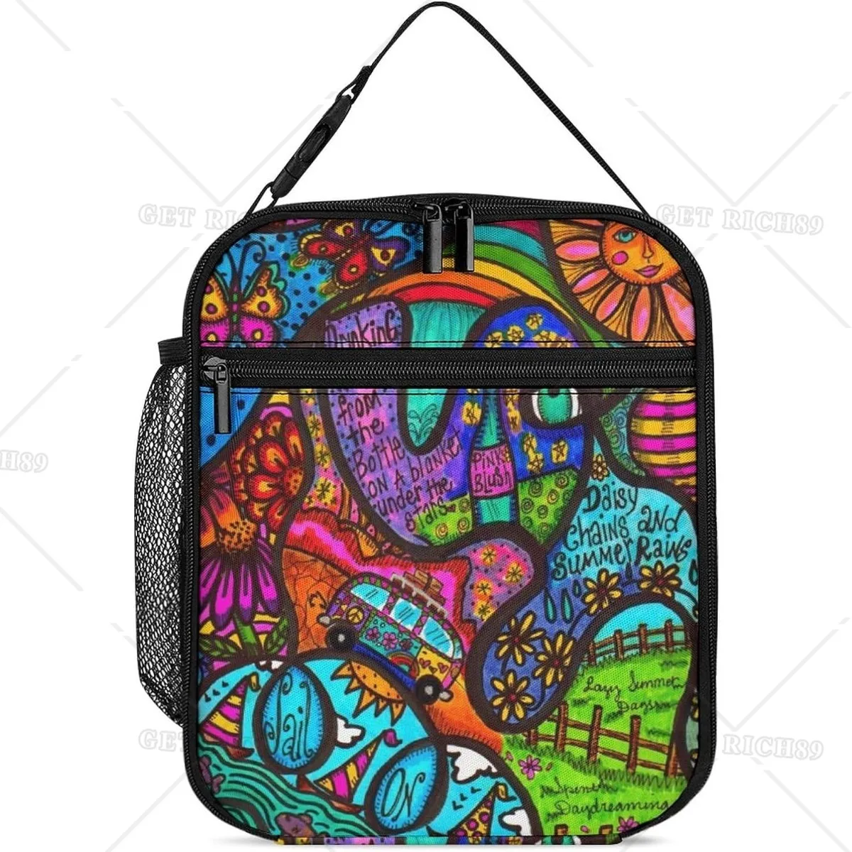 

Psychedelic Sun House Art Lunch Bag for Women Men Adults Insulated Waterproof Lunchbox Organizer Handbag for Work Picnic Hiking