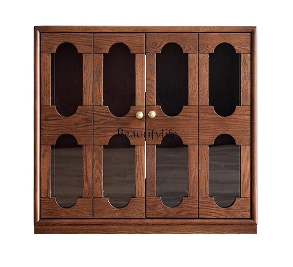 

French retro living room solid wood module combination cabinet floor-to-ceiling TV bookcase integrated medium and ancient style