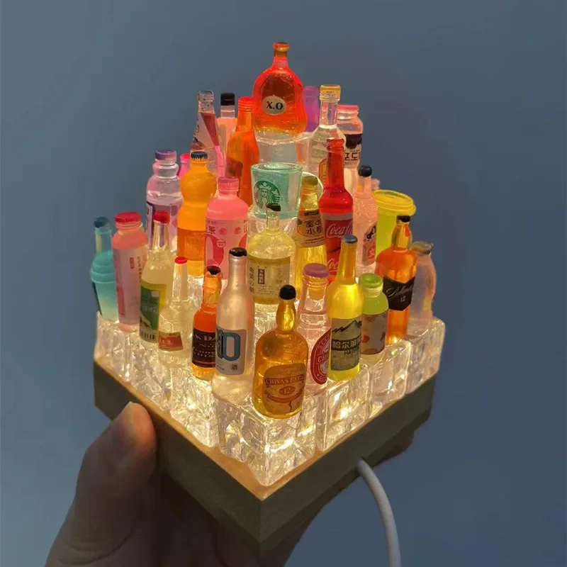 Handmade decoration of mini wine bottle castle night light ornaments