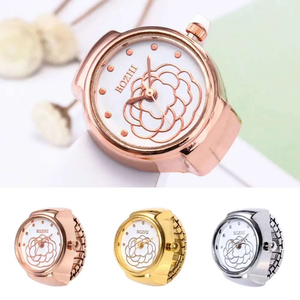 Roségold Zifferblatt Quarz Analog uhr kreative Stahl coole elastische Quarz Fingerring Frauen Männer Unisex Uhr Geschenk Armbanduhr