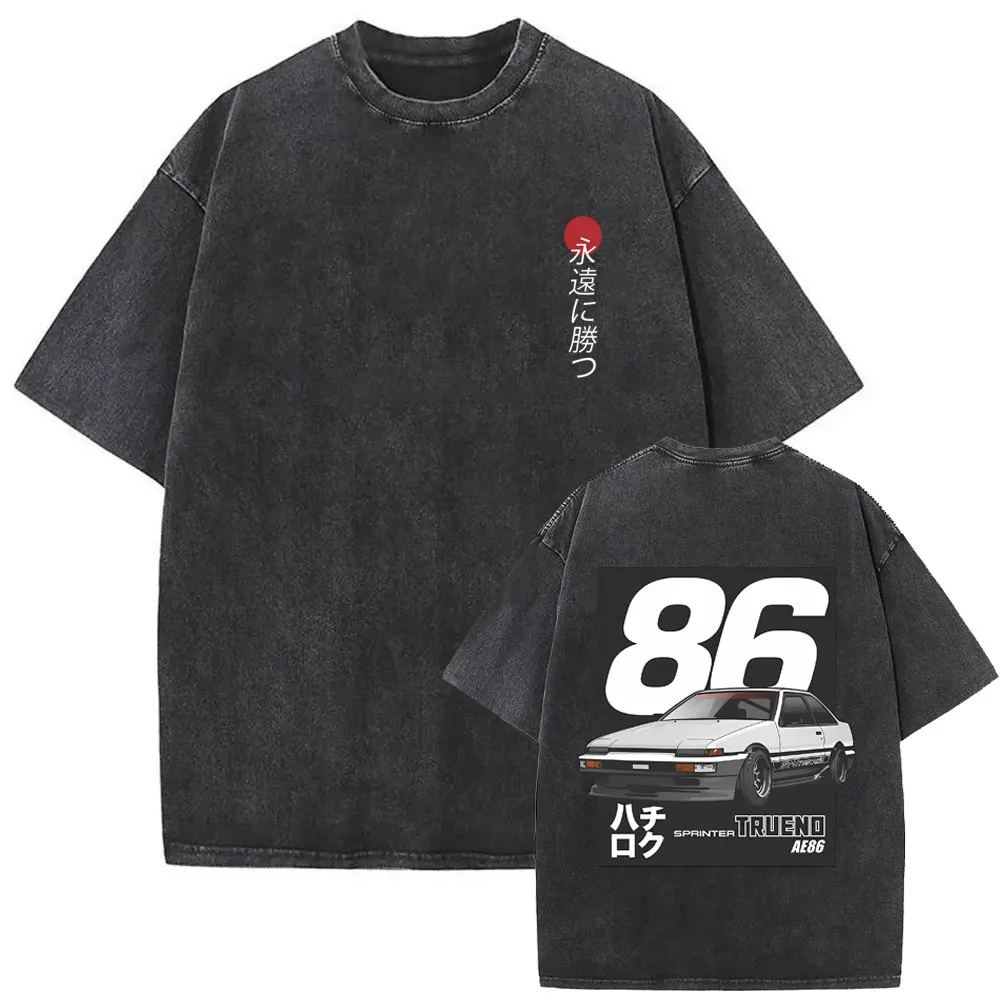 Washed Vintage Anime Initial D Drift AE86 Takumi Fujiwara Tofu Shop Double Sided Print T-shirt Men's Manga Oversized T Shirts