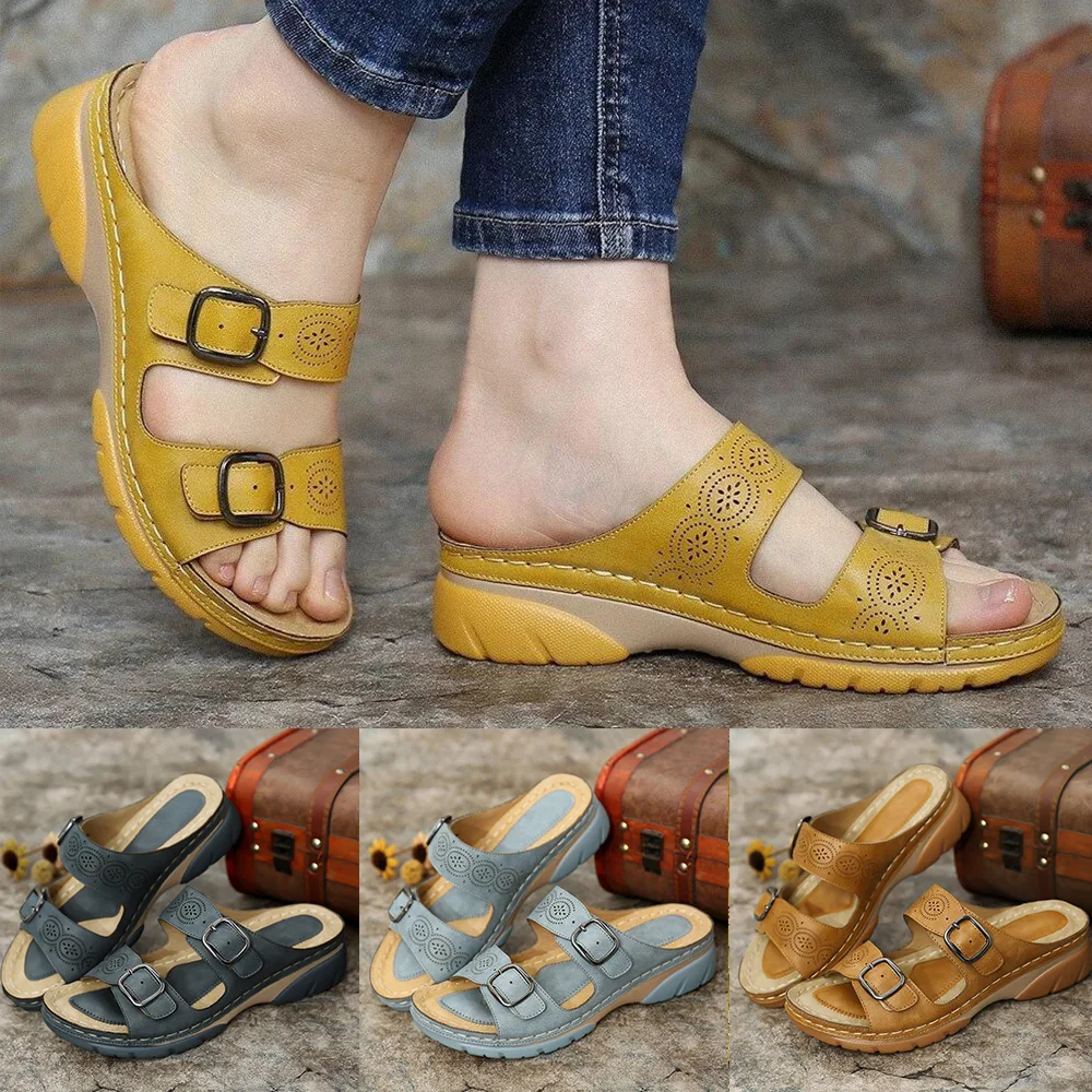 

Woman Toe Orthopedic Comfy Sandals Summer Ladies Slippers Peep Toe Low Heel Sandals Open Toe Outdoor Slippers 2023 New Wedge