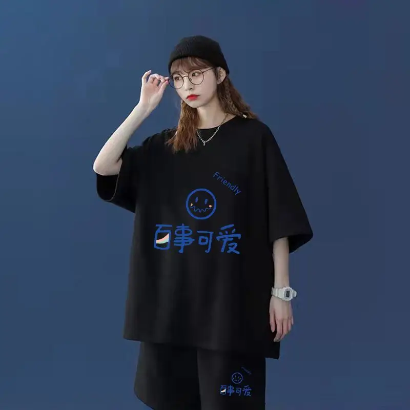 2 Stück koreanische Kleidung Frauen Sommer Cartoon Shorts setzt Mode lässig übergroße Kawaii Sport weibliche Kurzarm Top Anzüge