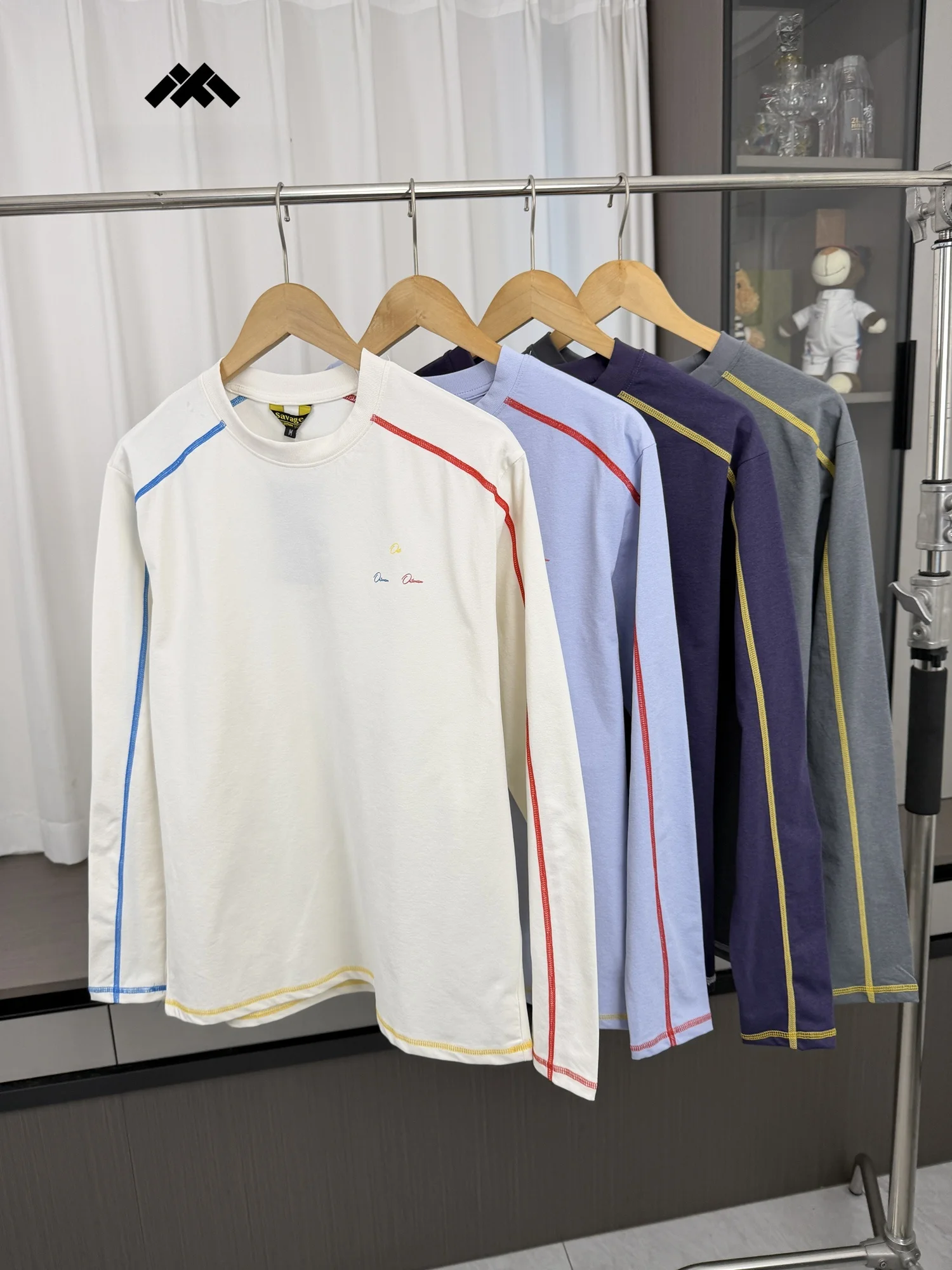 Men's Casual Long Sleeve T-shirt Breathable Quick Dry round Neck Letter Print Contrast Color Stitching Autumn Fashion Loose Fit