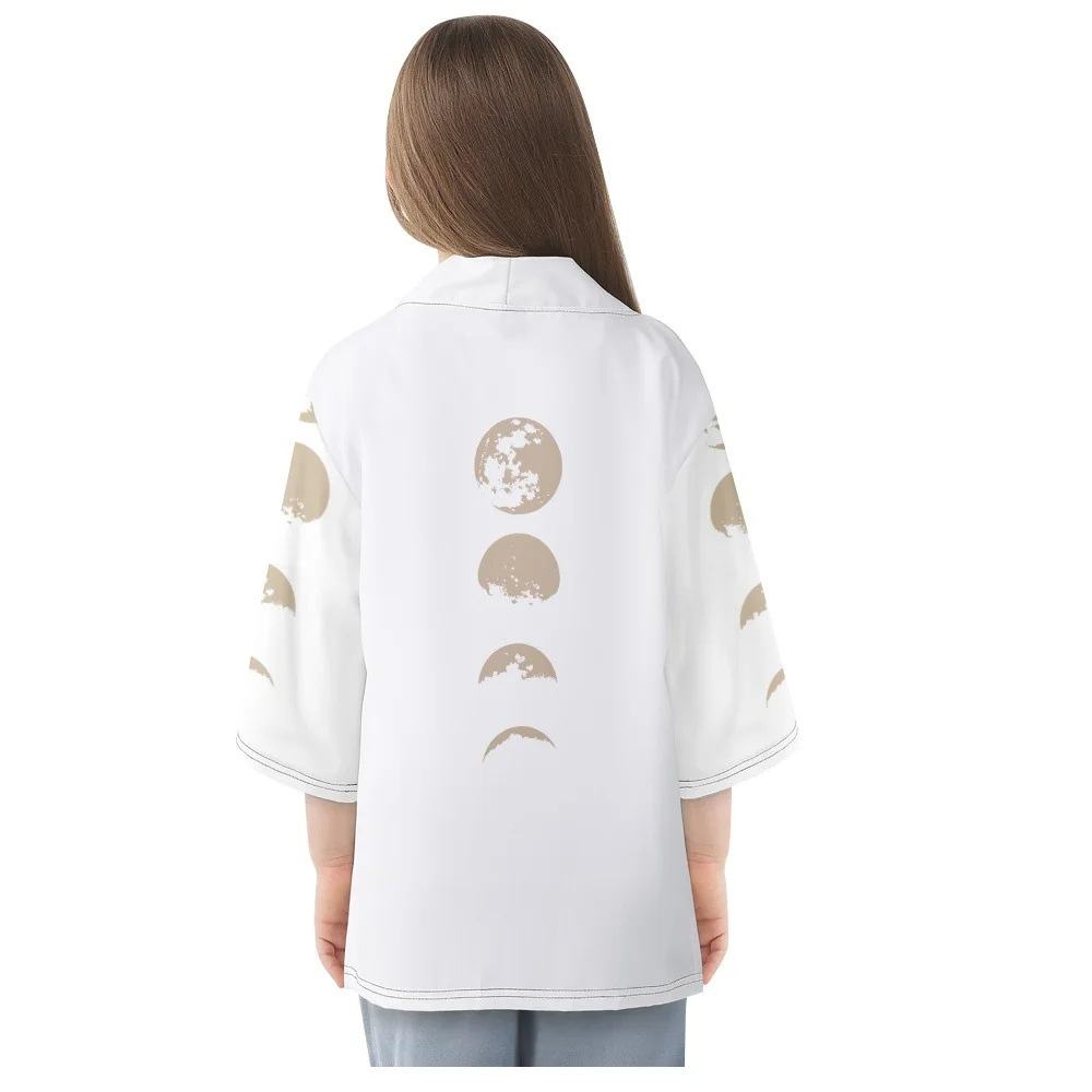 Cartoon Moon Printed White Japanese Kimono Men Women Cardigan Haori Obi Summer Beach Oversized Asian Clothes