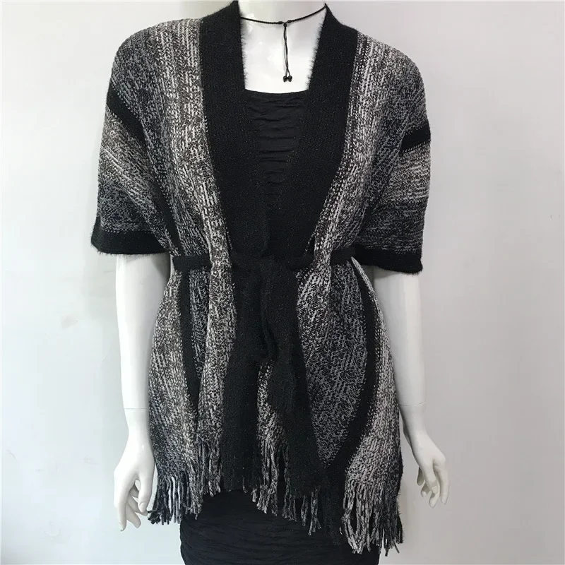 European American Romantic Soviet National Style Tunic Shawl Imitation Cashmere Travel Versatile Women Cloak Vest Coat Black