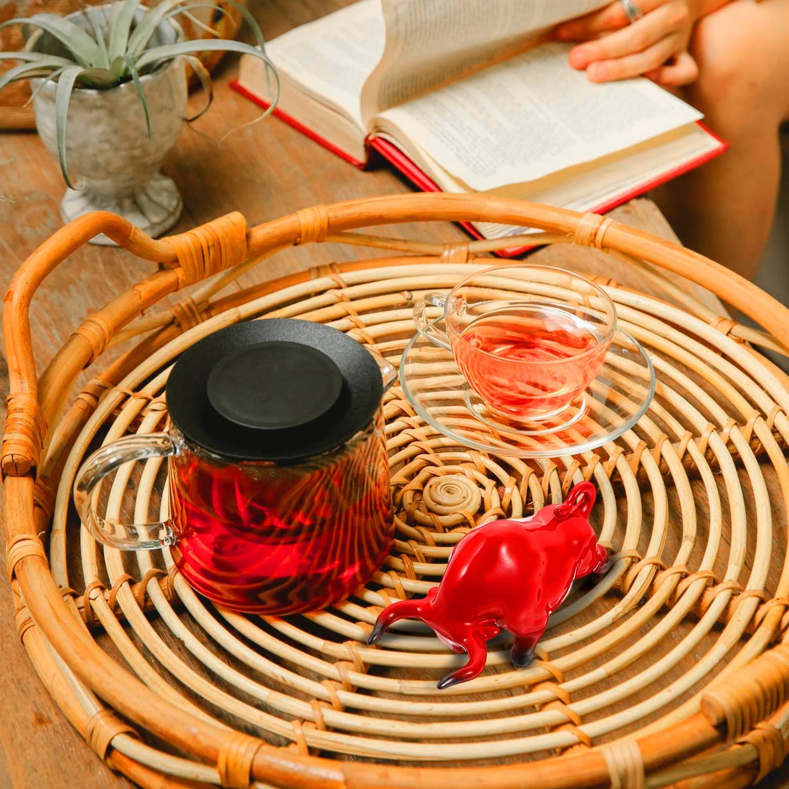 

Lovely Ox Tea Pet Decor Red High Quality Materials Long Lasting Use Home Office Desktop Creative Ornament Gift