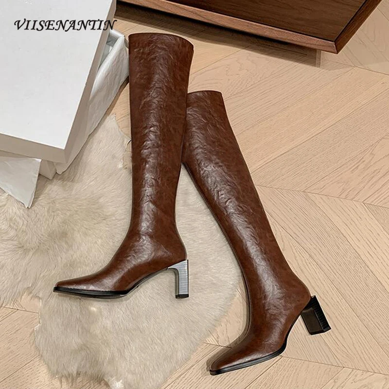 

Fashion Square Toe Chunky High Heel Over The Knee Boots Women Autumn Winter New Arrival Solid Color Sexy Lady Thing High Boots