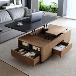Multifunctional rock slab lift coffee table dining table integrated dual-purpose two-in-one small apartment household with stool