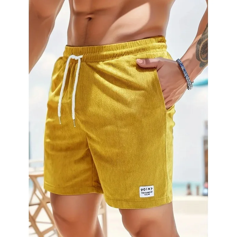 American Vintage Corduroy Shorts For Men Summer Loose Drawstring Versatile Middle Pant 2025 Fashion Casual Short Trousers
