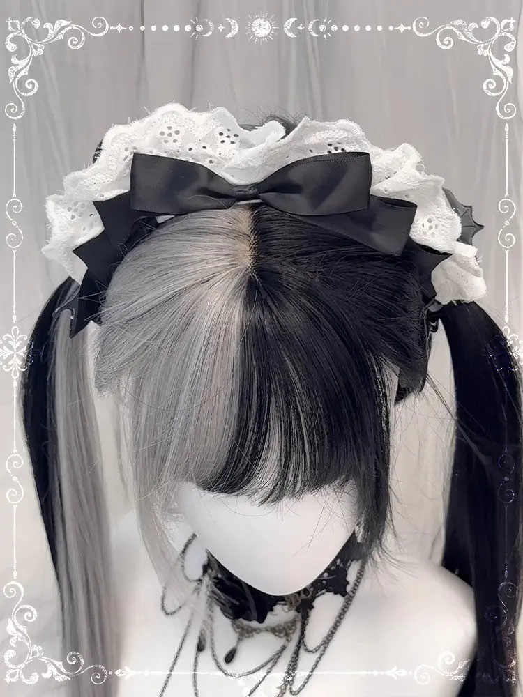 Halloween Cruella Wig - Anime Cosplay Full Wig, Black & White Straight Hair, Costume Party Accessories for Women