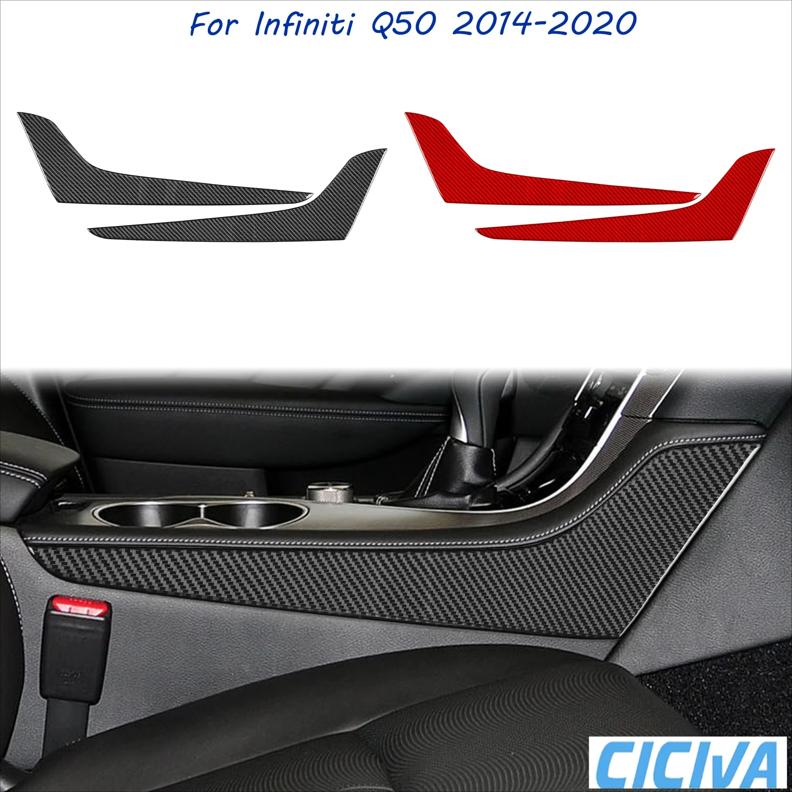 

For Infiniti Q50 2014-2020 Gear Center Console Sides Strip Soft Carbon Fiber Car Decoration Interior Accessories Cover Stickers