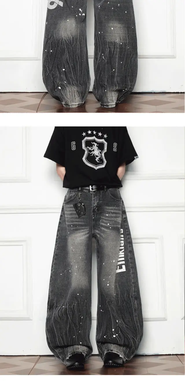 2025 Cyber Y2K Streetwear Tinte Brief Gedruckt Baggy Neue Jeans Hosen Für Männer Kleidung Harajuku Breite Bein Vintage Grau Lange Hosen – Detail 7