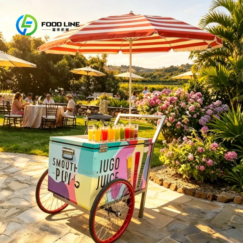 Big Spoke Wheel Mobile Ice Cream Popsicle Cart Customized Graffiti Style Food Cart for Fruit Juice Smoothie Park Carnival Street
