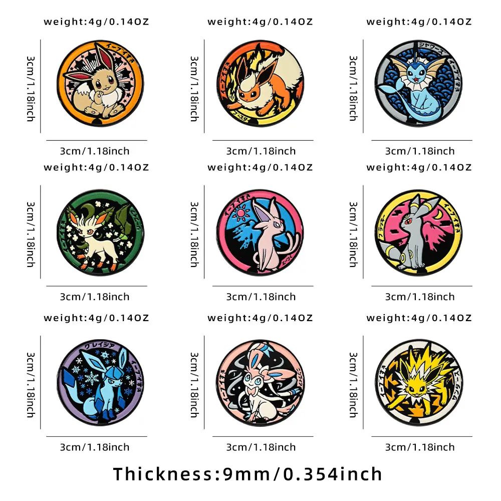 Eeveelutions Emaille-Pins-Set, 9-teilig, niedliche Eevee-Familien-Metallbroschen, Cartoon-Anime-Anstecknadeln für Rucksack- und Kleidungsdekoration – Detail 1