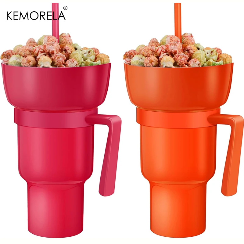 New 2 IN 1 Creative Popcorn Snack Cup Integrated Beverage Cup With Handle Portable Beverage Cup Novel Design And Many Functions