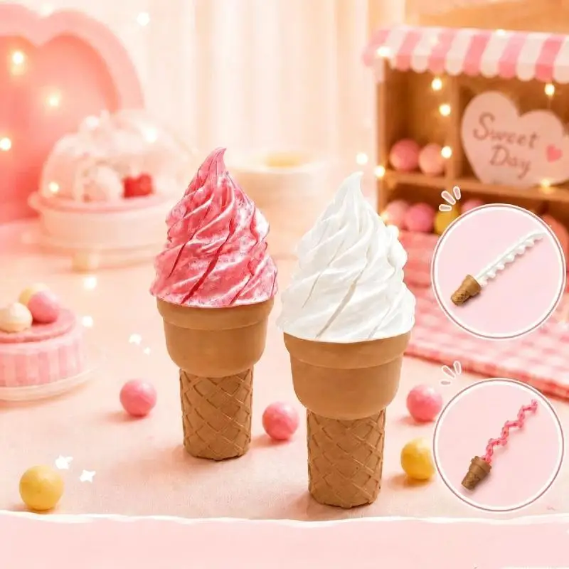 Cute Retractable Ice Cream Prank Prop 3D Printed Desk Home Decor Ornament Novelty Gift for Friends
