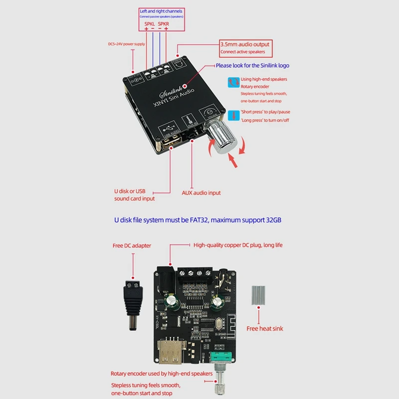 XY-C50L Bluetooth 5.0 AUX Digital Power Amplifier Board 2X 50W Speaker Stereo Audio AMP Module Home Music