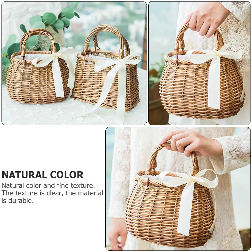 

1Pcs Handwoven Flower Basket Natural Rattan Oval Handheld Decorative Storage Basket for Home Kitchen Pantry Fruit Candy Snacks
