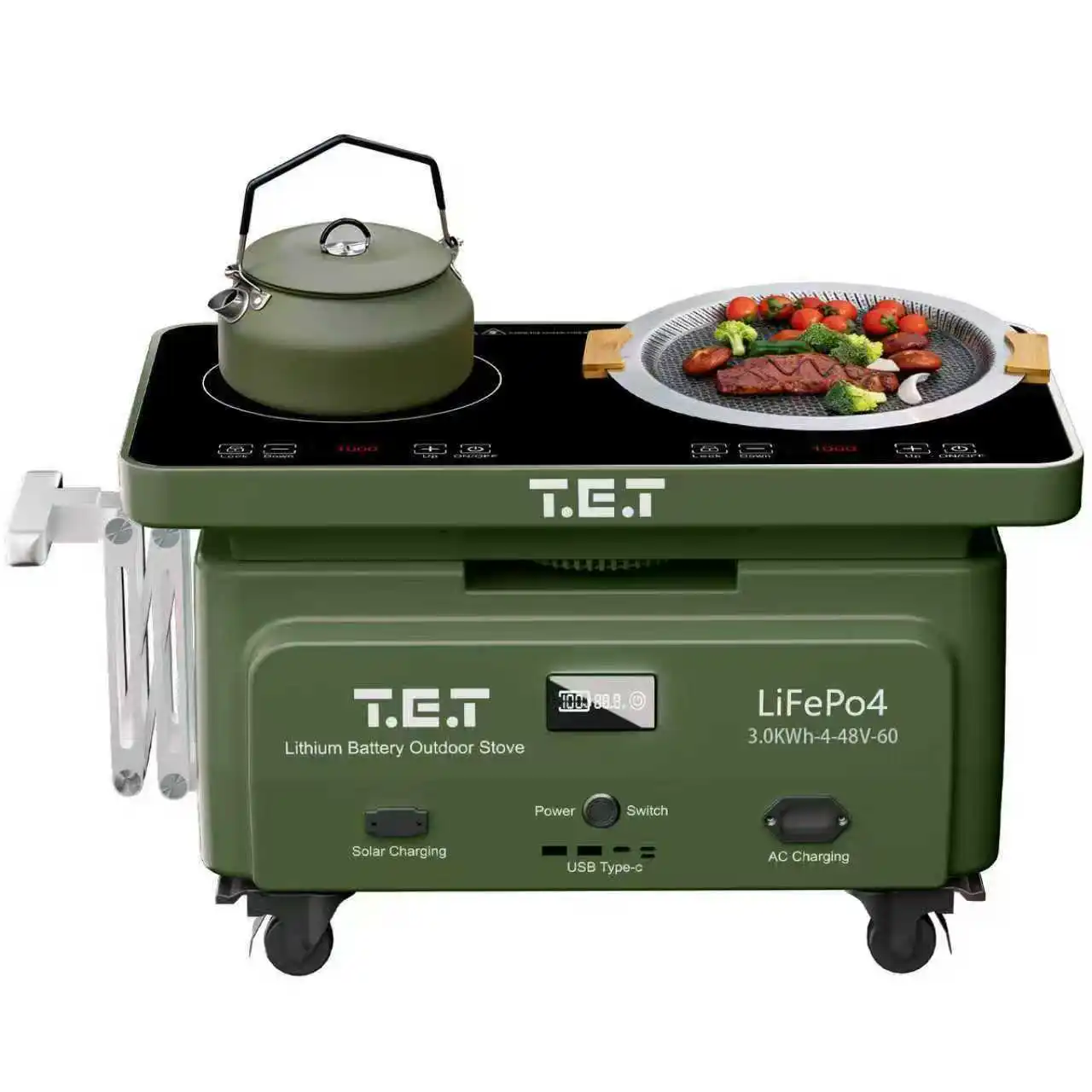 

Портативная солнечная электростанция LiFePO4 3.0 кВт·ч с индукционной плитой для улицы - 48В перезаряжаемая походная плита-батарея с двумя конфорками