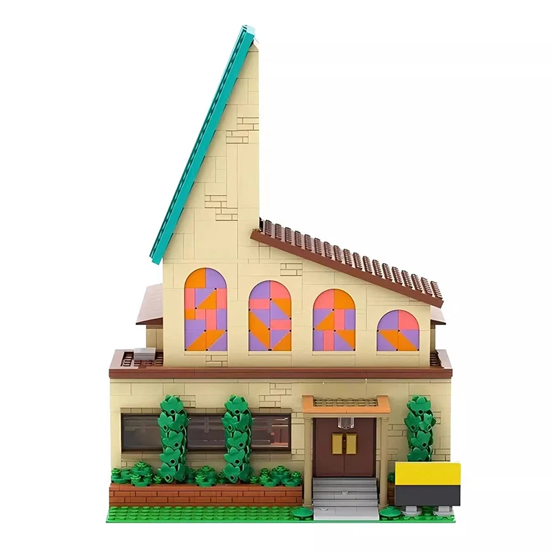 Bricklink Ideas MOC City House Anime Simpsoned Modular Springfield Church Architecture Sets Building Blocks Toys Adults Gift