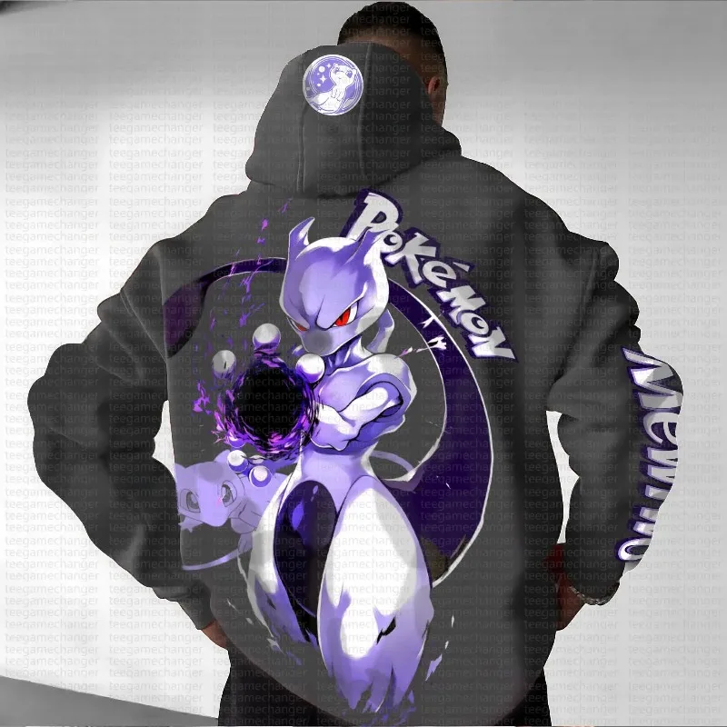 بوكيمون الإبداعية Mewtwo مزدوجة مطبوعة هوديي للرجال والنساء الخريف/الشتاء سترة جديدة Harajuku حجم كبير الاتجاه غير رسمي سترة