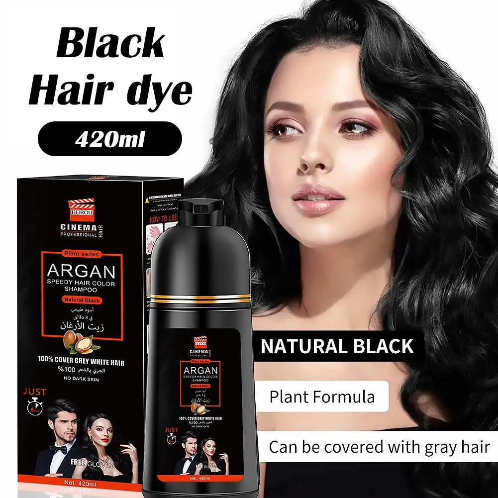 420ml Herbal Hair Dye Shampoo Grey Coverage Natural Plant Formula Argan Oil Ginseng and Ginger Color Shampoo for Men Women