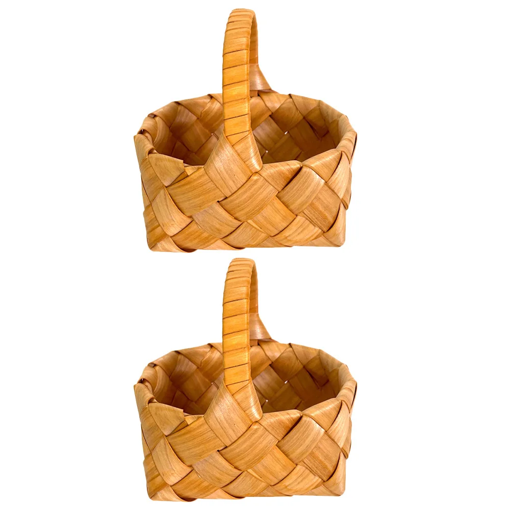 

2Pcs Portable Woven Flower Baskets Durable Hand Woven Storage Holder for Sundries Home Decor Gifts Flower Girl Wedding Basket
