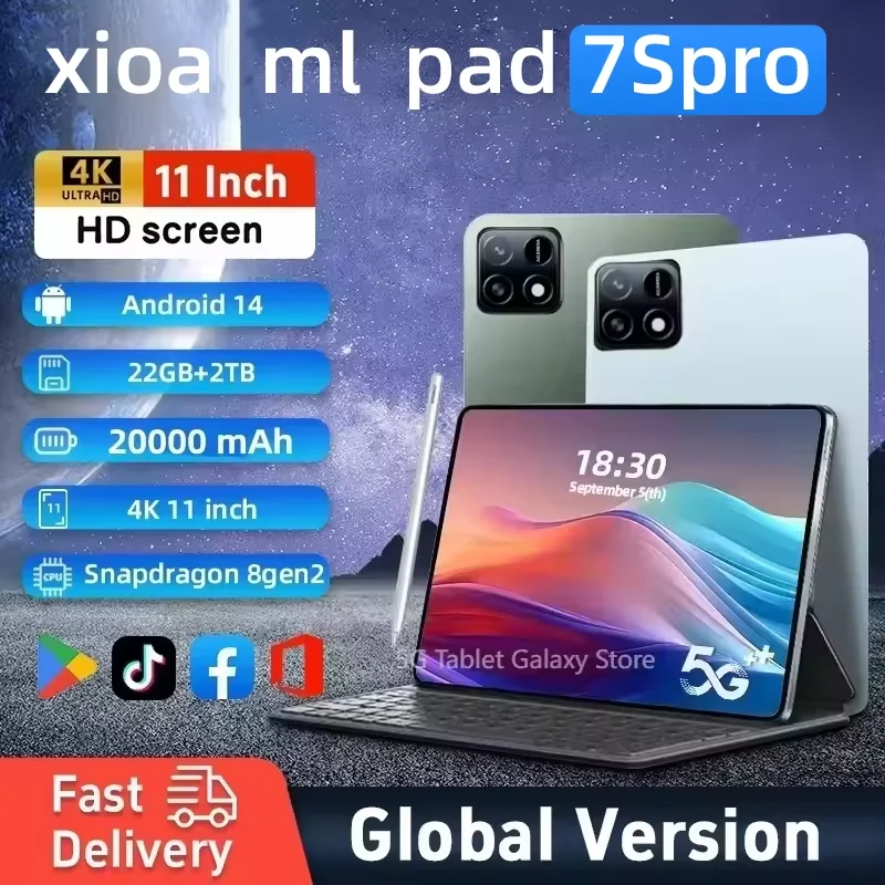 

2025 New7S Pro Tablet with Snapdragon 8gen2 4K Screen 22GB RAM 2TB Storage Android 14 System Dual-Mode 5G and Wi-Fi 20000mAh