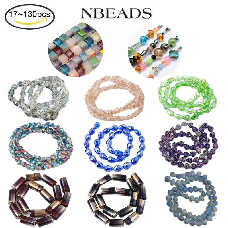 17-130PCS Electroplate Glass Bead Strands Mixed Shape Mixed Color 2~16x2~16mm Hole: 0.5-2mm Jewelry making DIY For DIY