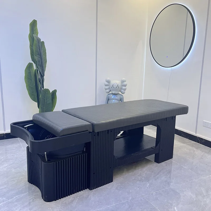 cm-Hot Selling Modern Adjustable Spa Hair Salon Shampoo Basin Chair with Ceramic Basin and Recliner Bed for Barber Shop~