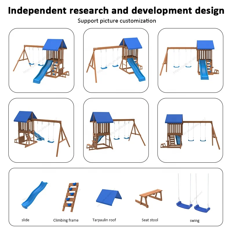 Play Centre - Garden Courtyard Commercial Outdoor Playground Equipment Kids Slide House Wooden Swing Set for Backyard