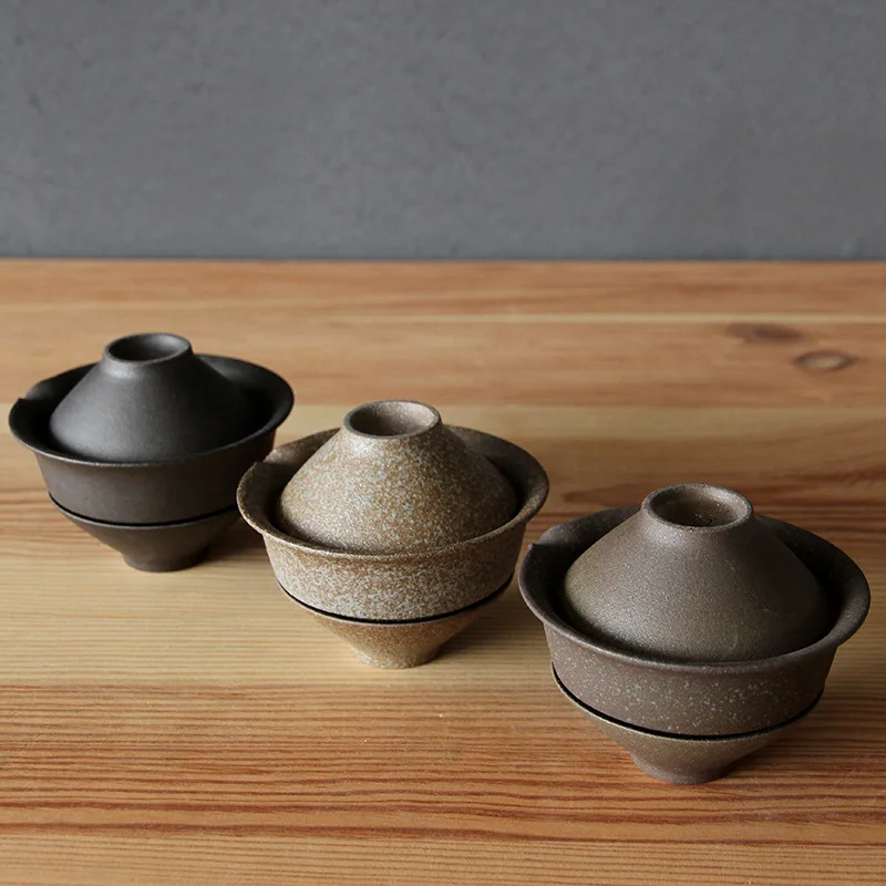 Japanese Ceramic Teapot Kettle with Gaiwan Tea Cup Set for Puer 200ml Retro Pottery Travel Tea Set Includes 1 Bowl 2 Cups view 2