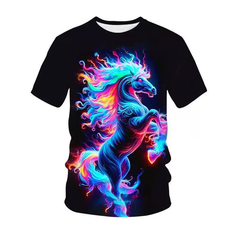 Men's Horse 3D Print T-Shirt Cool Animal Graphic Short Sleeve Crewneck Tee Casual Lightweight Summer Daily Streetwear Top