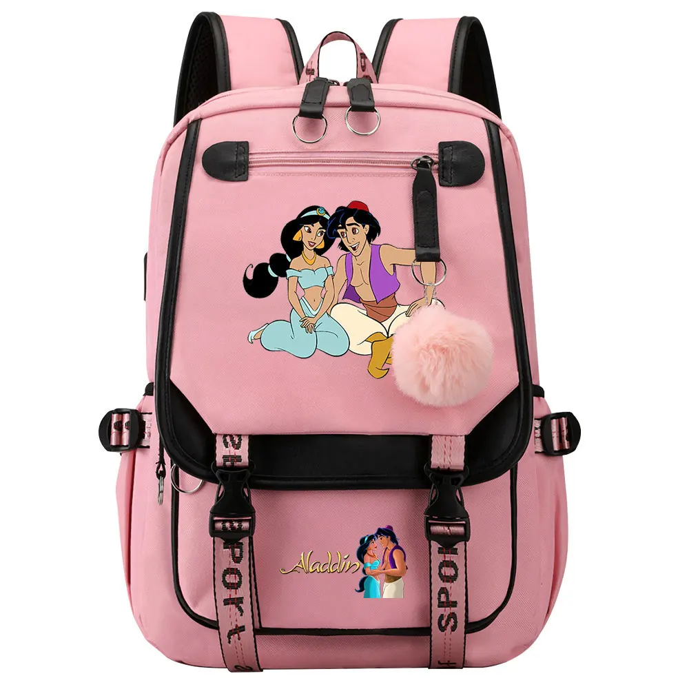 Tas ransel siswa perjalanan Laptop remaja USB wanita tas punggung Jasmine putri Aladdin anak laki-laki anak perempuan tas buku sekolah anak-anak