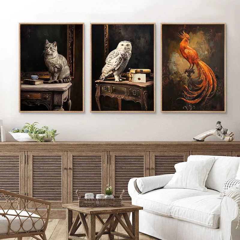 Vintage Dark Wizarding World Translucent Blue Doe Ginger Cat Desk Lion with Crown Posters Animals Canvas Paints Farm Home Decor