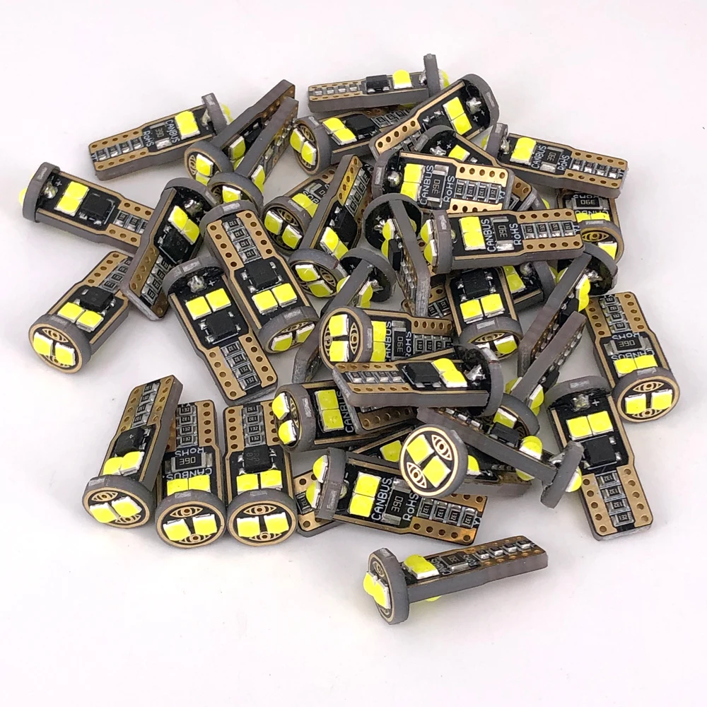 50PCS T10 LED W5W LED Canbus Car Interior Light 194 501 6 SMD 3030 LED Instrument Lights Bulb Wedge Light No Error 12V