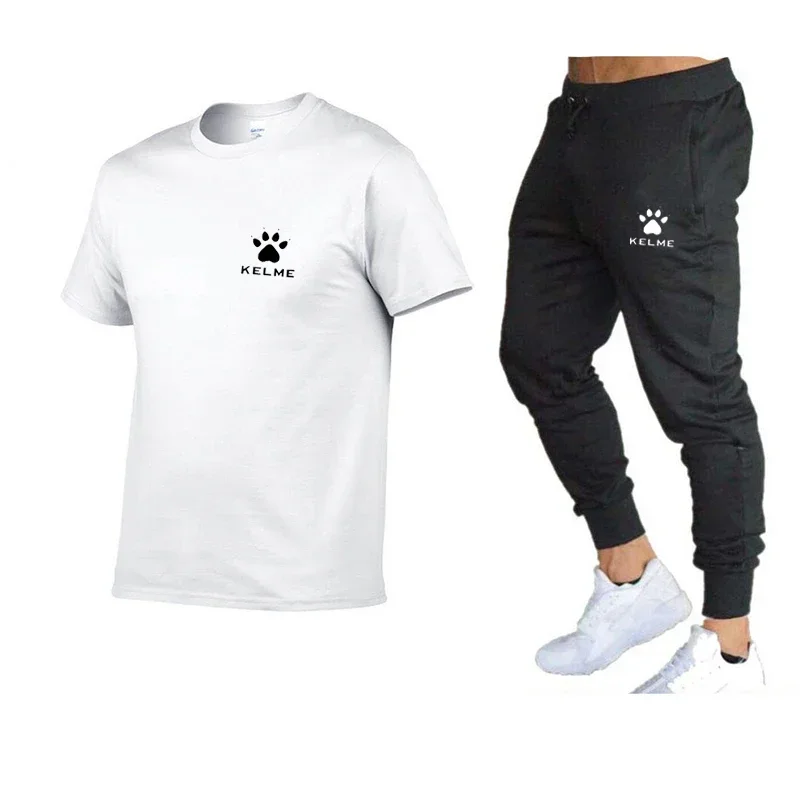 

2024 Summer Men's Sports Suit Brand Short sleeved T-shirt+Two piece set of fitness, jogging, sports pants, sportswear, casual we