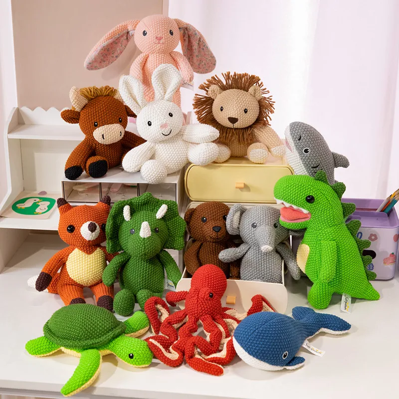Jouets en peluche tricotés Kawaii, ours en peluche, lapin, éléphant, renard, dinosaure, poupée au Crochet, jouet éducatif apaisant pour enfants, accessoires de photographie