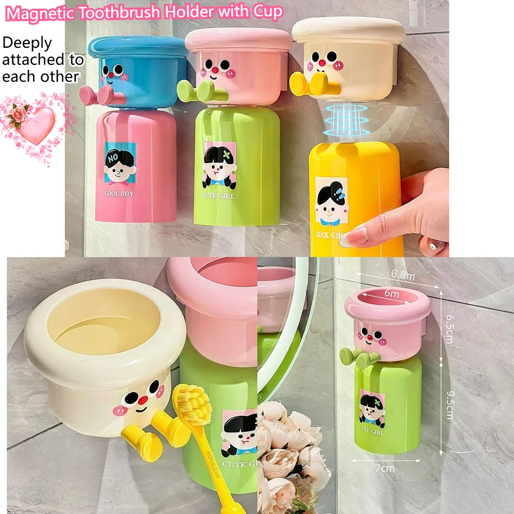 1/2/3 قطعة حامل فرشاة الأسنان المغناطيسي الرائع مع مجموعة أكواب - رف تخزين منظم الحمام الموفر للمساحة، مثبت على الحائط