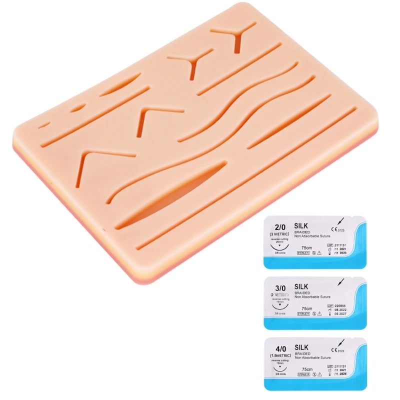 Dental Silicone Skin Suture Training Kit Silk Suture Thread Wound Suturing Knotting Stitches for Student Practice Teaching